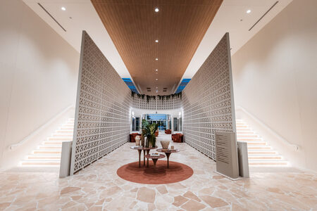 Palm Lakes Retirement community centre — feature breeze-block entrance wall